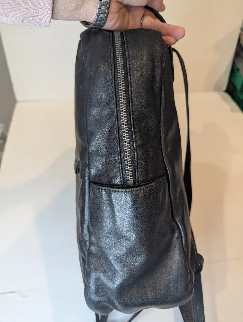 Lucky Brand Black Leather Backpack Adjustable Straps Classic Silver Hardware